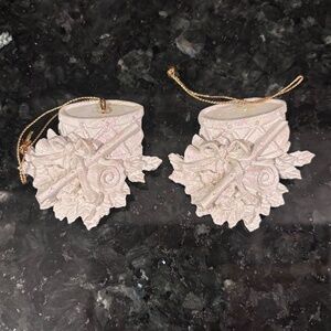 2 vintage white drum Christmas ornaments
